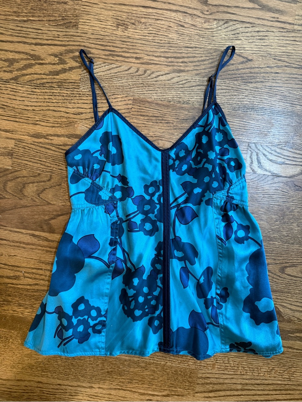 Marc Jacobs Teal and Navy Floral Silk Cami